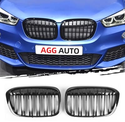 Glanzend zwarte radiatorgrill voor BMW X1 2016-2019, 6-dubbele staaf