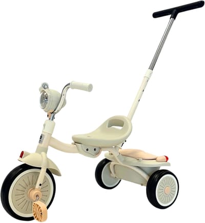 Puck Driewieler Cream-Rose met duwstang
