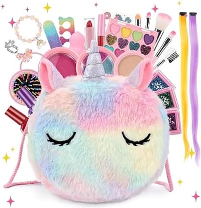 Kindermake-up sets voor meisjes, 41 stuks, wasbaar, Lippenstift, Nagellak, Oogschaduw, speelgoed vanaf 3-12 jaar, Kinderschminkset cadeau voor Verjaardag, Halloween, Kerstmis