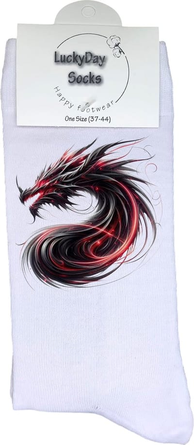 Draak - Opkikkertje - Grappige sokken - Valentijn cadeau - Verjaardag cadeau - Kerst cadeau - Grappige sokken - Leuke sokken - Fantasie - Vrolijke sokken - Rood - Kerst sokken - Vaderdag - Moederdag - Socks maken Happy - 37-44