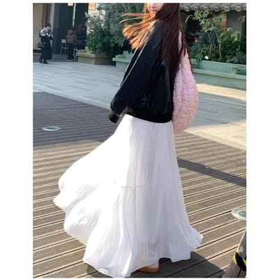 Buste Rok Dames Lente en Zomer Nieuwe Hoge Taille Taartrok Grote Pendule Medium en Lange Rok XL black