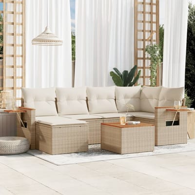 vidaXL - 7-delige - Loungeset - met - kussens - poly - rattan - beige