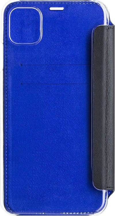 BeetleCase, Hoesje geschikt voor iPhone 11 Pro Max - Leer Folio met Transparante Achterkant & Kaarthouder, Zwart