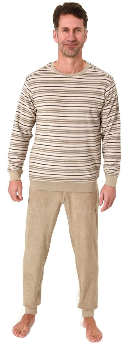 Heren pyjama in badstof met manchetten in een stijlvolle blokstreep-look - ook in oversize