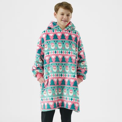 JOLLY-SANTA - hoodie 60x90 cm - tieners - hoodie deken kerst - Geranium Pink - roze