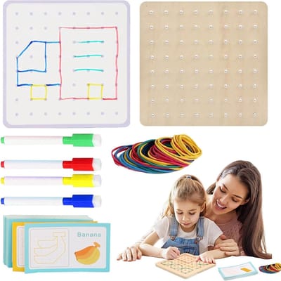 Houten Geoboard - Wiskundig Speelgoed - Educatief Spelen - Veilig Ontwerp - 16.5 x 16.2 x 4.3 cm - Houtkleur