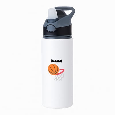 Hacebo® - Basketbal met eigen naam waterfles met rietje zwart - Basketbal - Basketballer - Sport - water fles - 650ML