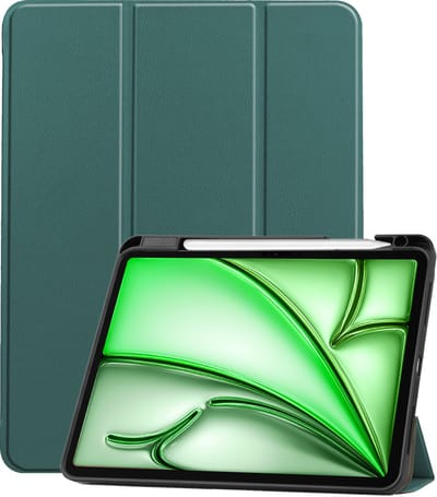 Hoesje Geschikt voor Apple iPad Air 6 (2024) - 11 inch - 6e Generatie - M2 - Dun & Stevig - Trifold Bookcase - Hard Cover Case - Met Uitsparing Geschikt voor Apple Pencil - Hardcover Book - Tablet Hoes - Donkergroen