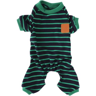 Huisdier Pyjama Zachte Gebreide Kleding Knusse 4-Pijps Jumpsuit Streep voor Honden Puppy Katten Groene Streep S S groen