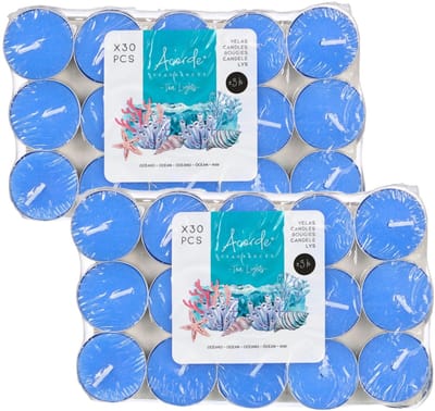 Acorde theelichtjes - ocean geur - 60x - blauw - waxinelichtjes/geurkaarsen - 3 branduren