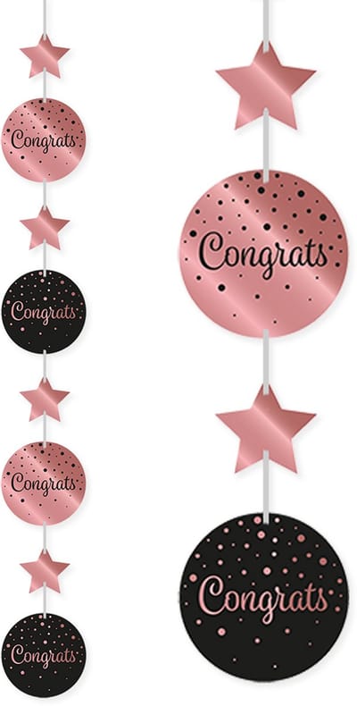 BTH - Hangdecoratie Congrats - Rose-Zwart - Slingers - Slingers Verjaardag - Verjaardag - Decoratie - Versiering - 1 Stuk