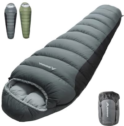 Mummieslaapzak voor 4 seizoenen, 215 x 85 x 40 cm, lichtgewicht met verstelbare capuchon en vak voor mobiele telefoon voor kamperen en wandelen