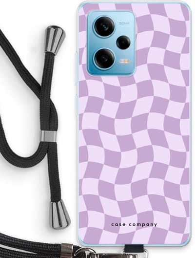 Case Company® - Hoesje met koord geschikt voor Xiaomi Redmi Note 12 Pro 5G hoesje met Koord - Grid Paars - Telefoonhoesje met Zwart Koord - Bescherming aan alle Kanten en Over de Schermrand