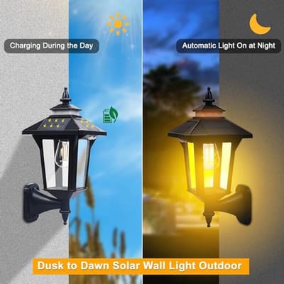 Vintage zonnebeveiligingslamp met sensor - 3 verlichtingsmodi, IP65 waterdichte buitenwandlamp voor tuin en omheining