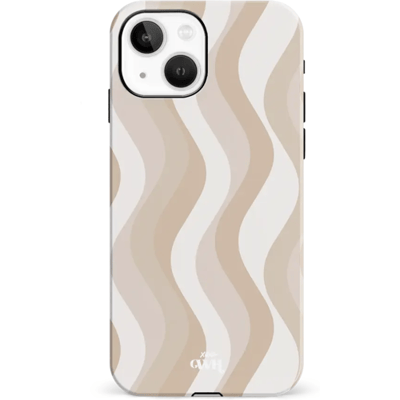 xoxo Wildhearts Minimal Nude - Double Layer - Hardcase geschikt voor iPhone 15 hoesje - Siliconen hoesje iPhone met golven print - Cover geschikt voor iPhone 15 beschermhoes - wit / beige / bruin