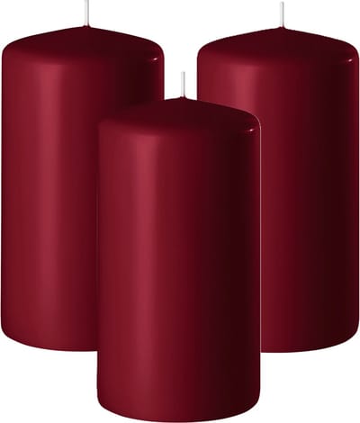 Enlightening Candles Cilinderkaars/stompkaars - 3x - bordeaux rood - D6 x H8 cm - 27 branduren - Dikke kaarsen - Voor kandelaar of plateau