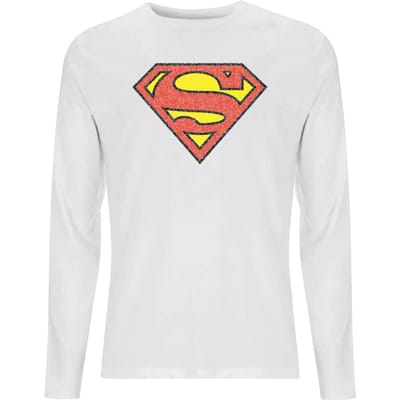 Official Superman Crackle Logo Men's Long Sleeve T-Shirt - White - M