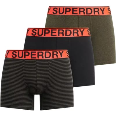 Superdry BOXER TRIPLE PACK Heren Onderbroek - Khaki Stripe/Khaki Grit/Black