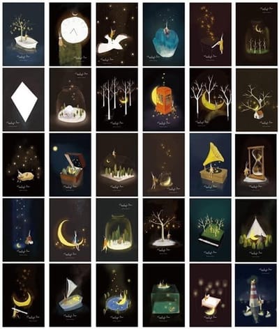 Dailygoods - Ansichtkaarten, 30 stuks, licht op in het donker, premium bedankkaarten, gastenboekkaarten, Glow in the Dark ansichtkaartenset voor reizen en posters