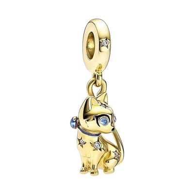 Fler® | Bedel | Past op populaire bedel armbanden (standaard-3mm) | armbandbedel | Fonkelende Kat | Hangbedel Charm | 925 Sterling Zilver | Heldere Zirkonia | Emaille | Blauw | Armband Kraal | Kerstcadeau | Sinterklaas Cadeau | Valentijn kado