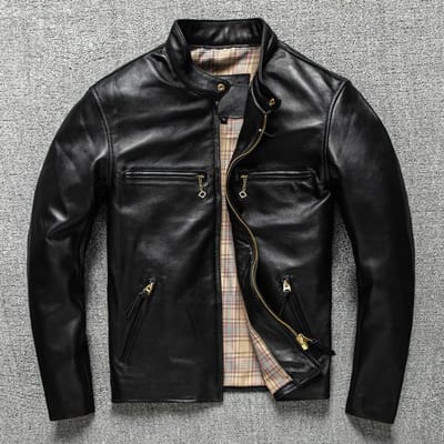 Echt Leren Jas Heren Opstaande Kraag Slim Motorfiets Trendy Leren Jas Herfst en Winter Grote Maat Jas 3XL gray