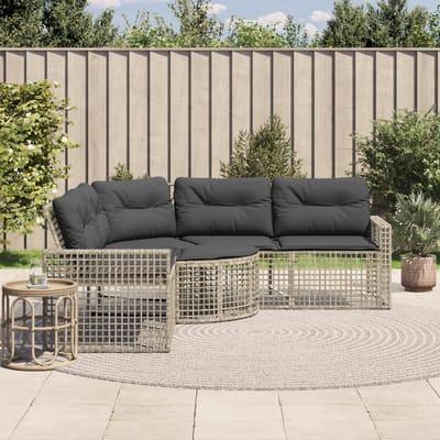 vidaXL - Tuinbank - met - kussens - en - voetensteun - L-vormig - rattan - lichtgrijs