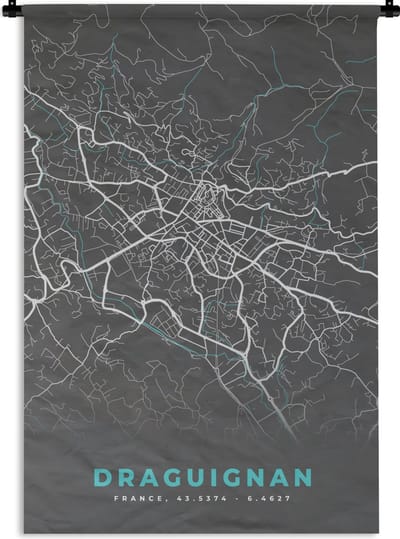 Wandkleed - Wanddoek - Draguignan - Kaart - Stadskaart - Kaart - Frankrijk - 120x180 cm - Wandtapijt - Plattegrond