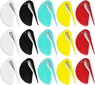 Set van 15 Mini Briefopeners en Verpakkingsopeners - Efficiënte Foilmes met Scherpe Randen voor Enveloppen, Pakketten en Papier in 5 Kleuren (Zwart, Wit, Rood, Geel en Groen) - Perfect voor Thuis en Kantoor