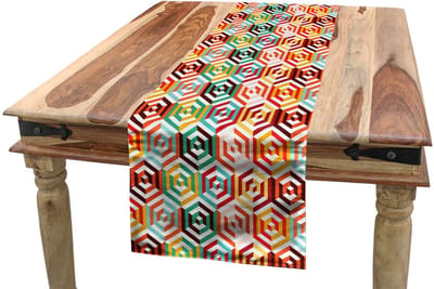 ABAKUHAUS Geometrische tafelloper – zeshoekig, mosterdoranje 40x225