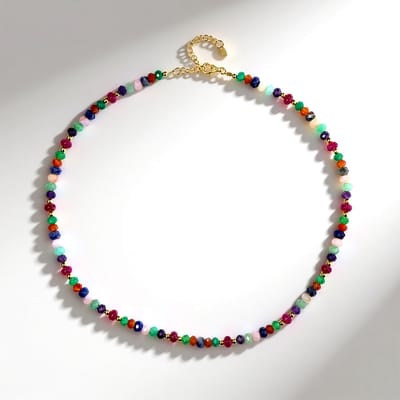 Cavill - Verstelbare Halsketting - 925 Sterling Zilver Verguld - Gouden Hematiet 7 78 ct en Kleurrijke Edelstenen 0 76 ct