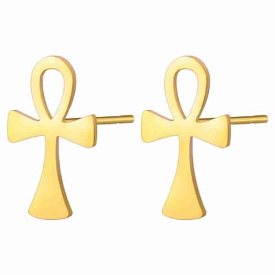 WeLoveSilver - Goudkleurige oorstekers - Ankh kruis - 6 mm