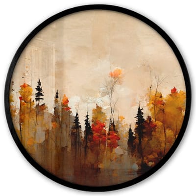 Poster in lijst Rond - Fotolijst 40x40 cm - Posters - Natuur - Bomen - Kunst - Bruin - Beige - Ronde posterlijst zwart - Decoratie - Wanddecoratie woonkamer - Muurdecoratie slaapkamer