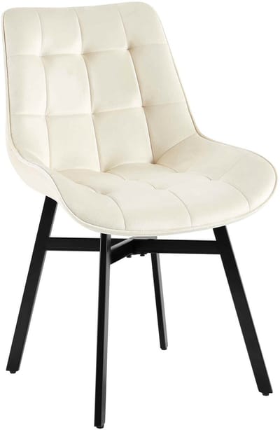 CLP Colby Eetkamerstoel - met leuning - keukenstoel - met zwart metalen frame - max. belasting 140 kg - Fluweel/creme