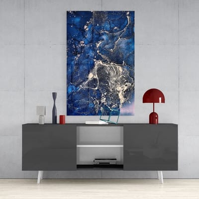 Glasschilderij - Abstract - Deep - Wanddecoratie - Blauw -72x46 cm - 4 mm