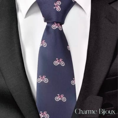 Stropdas blauw met witte/roze fietsen 100% polyester - Charme Bijoux