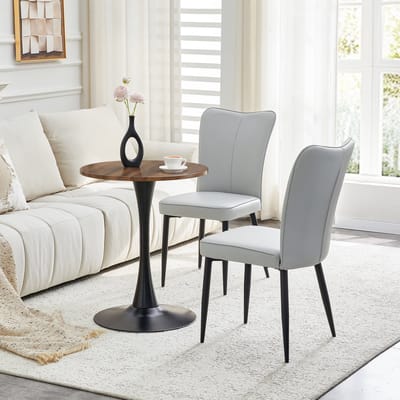 OKWISH Tafel- En Stoelset 60 Cm - Ronde Eettafel Met 2 Stoelen - Voor Woonkamer Of Eethoek - MDF, Metaal, PU - Zwart