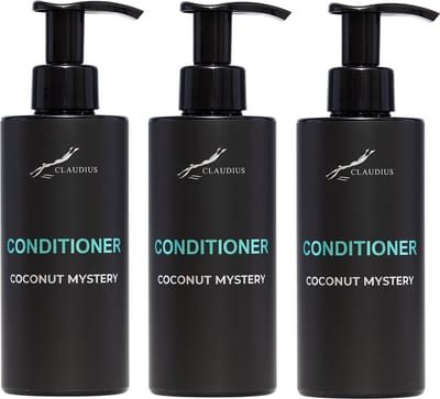 Hairconditioner Coconut Mystery 300 ml - met pomp - zwarte fles - set van 3 stuks - Voordeelverpakking