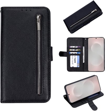 HB Hoesje Geschikt voor Samsung Galaxy J6 Plus - Luxe Kunstlederen Portemonnee Book Case met Rits - Zwart