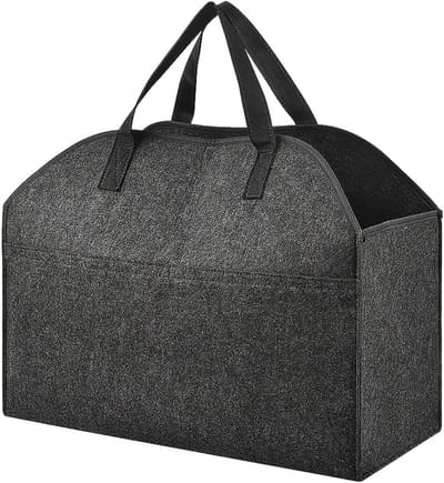 Houtmand - Brandhout tas - Haardhout opslag - Stevige handvatten - 55 cm breed - Zwart