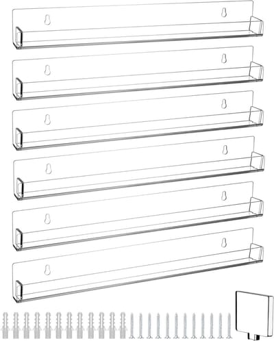 Set van 6 Acryl Planken voor Nagellak en Parfum, 38 cm, Wandplanken voor Cosmetica en Organisatie tot 90 Flessen