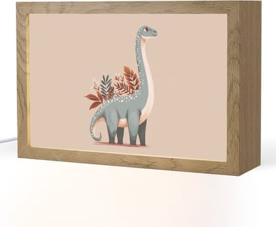 Nachtlampje 30x20 cm - Kinder lampje - Dinosaurus - Planten - Beige - Tafellamp kinderkamer - Slaapkamer lamp - Bedlamp kinderen - Kinderlampje stopcontact - Wandlamp babykamer - Nachtlampjes