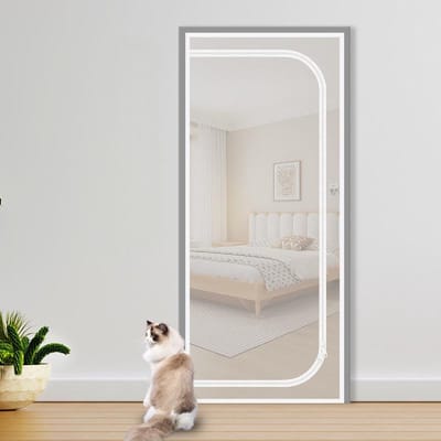 Katten Hordeur, extra hoog anti-kattennet, anti-diefstal deur, anti-muggen, anti-katten krabnet, met ritssluiting, geschikt voor woonkamer, keuken, slaapkamer, wit，80x200cm