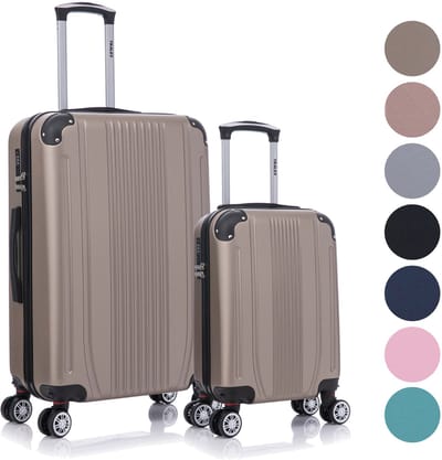 TRALEX - Levante - 2 Delig kofferset - 27L&73L - Kleine handbagage - 27L - Medium koffer - 73L - ABS - Harde schaal - Cijferslot - Lichtgewicht - Flexibel - Duurzaam - Stille (rubberen) wielen - Dubbele spinnerwielen - Champagne