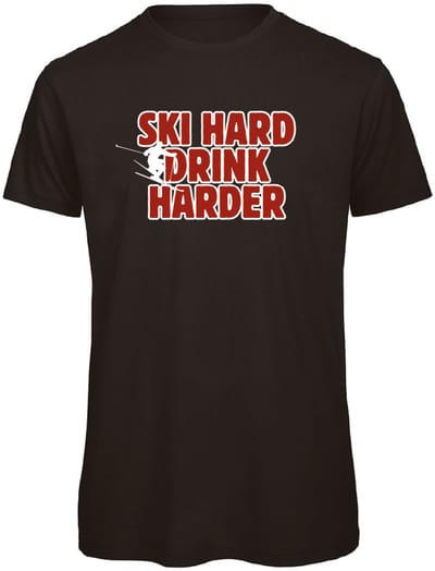 Ski hard drink harder wintersport t-shirt zwart S - soBAD. | Foute apres ski outfit | kleding | verkleedkleren | wintersport t-shirt | wintersport dames en heren