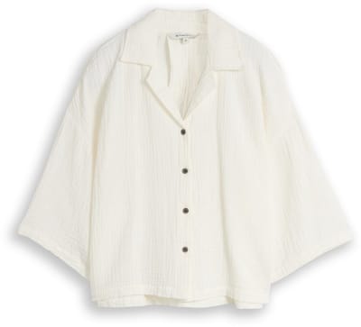 Tom Tailor - Oversized mousseline blouse van katoen - Maat 40 - Whisper White