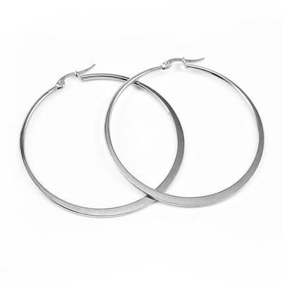 ∅50mm Oorbellen Dames - Stalen Zilverkleur - Oorringen Platte -Design