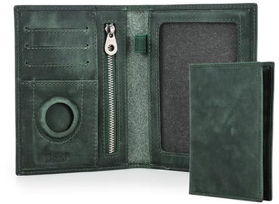 Dailygoods - CONTACTS Paspoort portemonnee voor heren, echt leer, RFID-blokkerende portemonnee met AirTag-sleuf, kaartenorganizer, slanke clutch voor gezinsreizen, Carry 1-4 passport, Retro