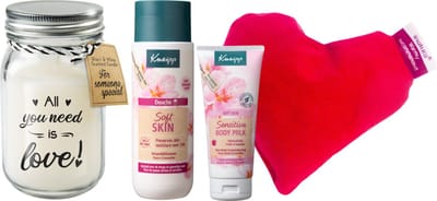 Kneipp Cadeauset Soft Skin All You Need Is Love - Kneipp Douche 200 ml Soft Skin Recycled Bottle - Kneipp Mini Body Milk 75 ml Soft Skin - Paper Dreams Kaars Black & White All you need is love