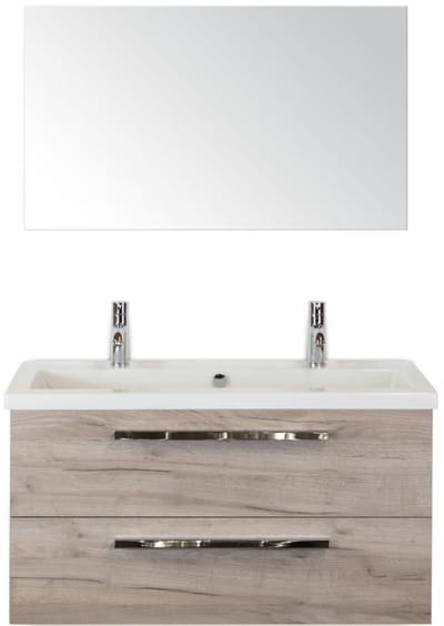 Seville Badmeubelset 100 cm - Craft Oak - Wastafel Djazz 2 Kraangaten met Spiegel