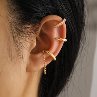 3-delige set eenvoudige kristallen oorclips voor vrouwen en tieners, goudkleurig, zonder piercing, nep kraakbeenclip oorbellen, modieuze sieraden brown